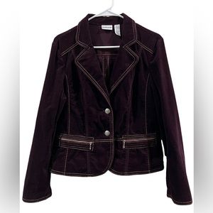 Chico’s burgundy velvet / velour jacket size 1